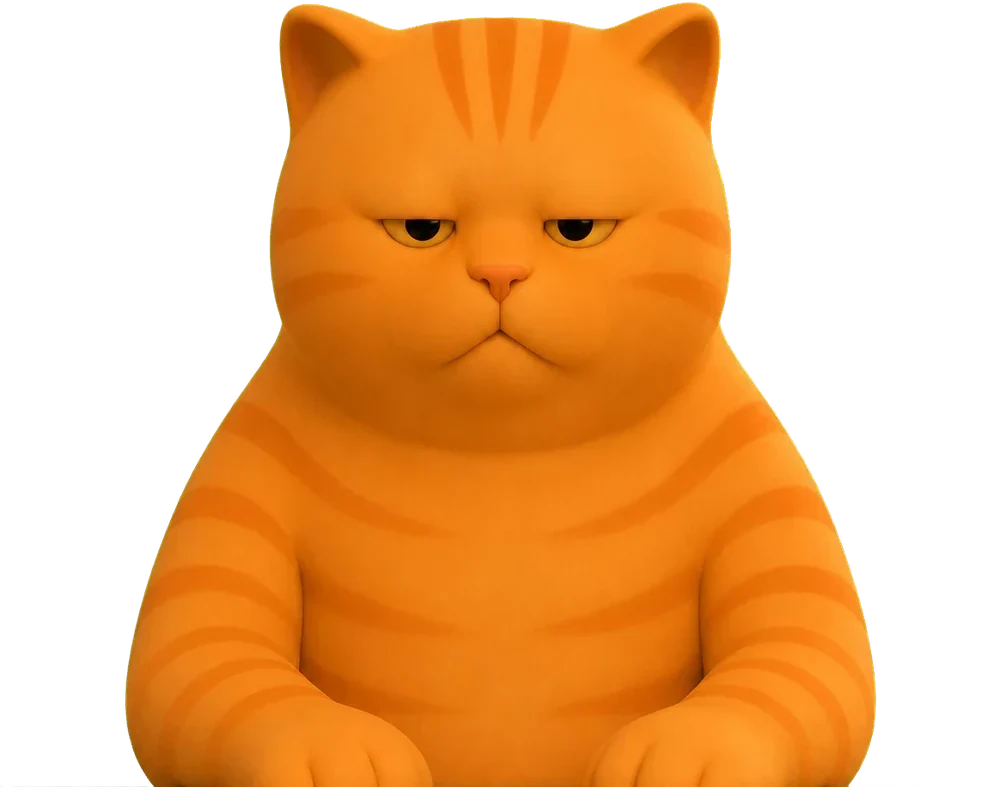 A very tired orange cat at the kitchen counter